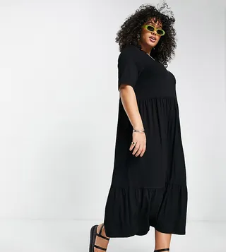 ASOS DESIGN Curve tiered smock T-shirt midi dress in black