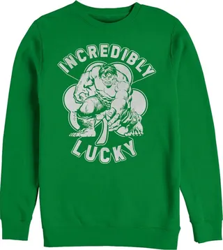 Men's Marvel St. Patrick's Day Hulk Incredibly Lucky Clover Sweatshirt - Kelly Green - 3X Large