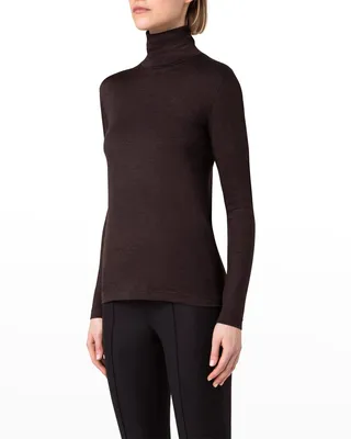 Cashmere-Silk Mock-Neck Long-Sleeve Top