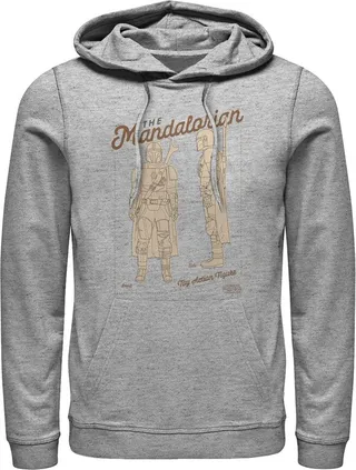 Men's Star Wars The Mandalorian Toy Action Figure Pull Over Hoodie - Athletic Heather - Medium