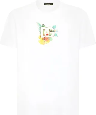 White Logo Embroidered Cotton T-Shirt