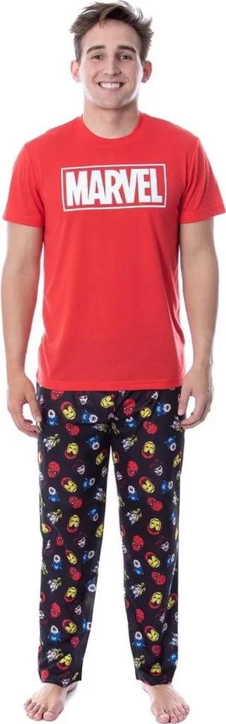 Marvel Thor Captain America Iron Man Men's Superhero Top And Pants Pajama Set L Red