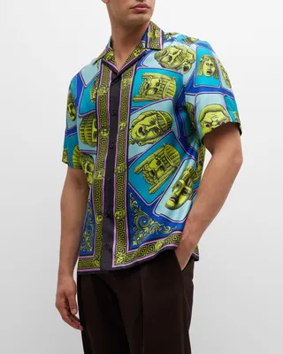 Men's Le Maschere Silk Foulard Short-Sleeve Shirt