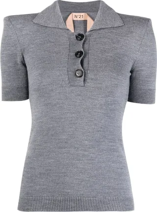 Spread Collar Wool Polo Shirt