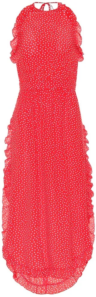 Polka-dot crepe midi dress