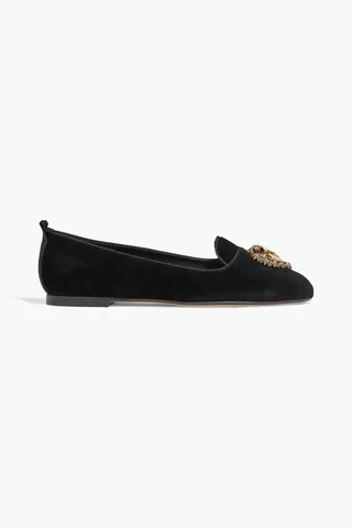 Embellished velvet loafers