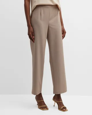 Pleated Wide-Leg Twill Pants