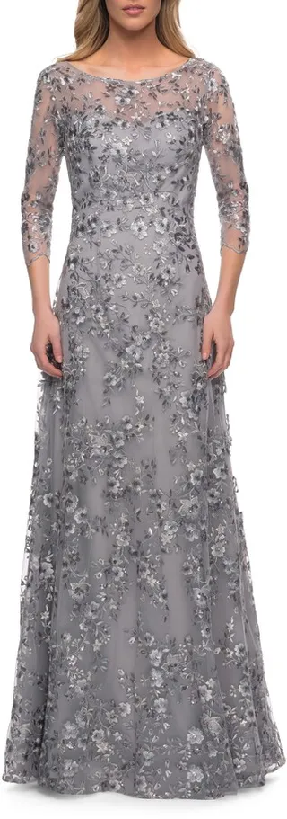 Metallic Sequin & Lace A-Line Gown