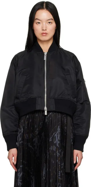 sacai Black Cropped Bomber Jacket