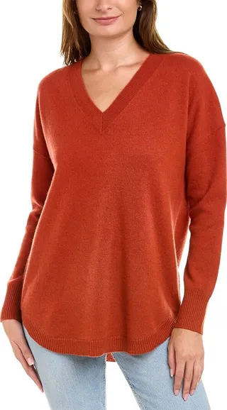 InCashmere V-Neck Cashmere Tunic Sweater