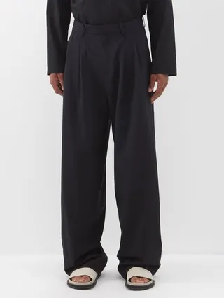 Pleated Wide-leg Merino Trousers
