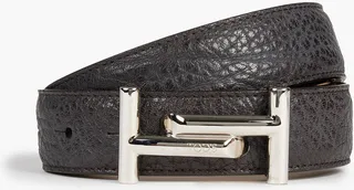 Double T textured-leather belt