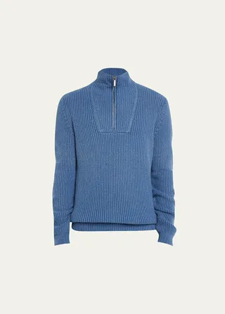 Men's Half-Zip Ribbed Cashmere Sweater