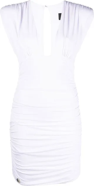Plunge-Neck Ruched Mini Dress