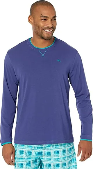 Tommy Bahama Crew Neck Long Sleeve Tee Shirt (Blue Ribbon) Men's Pajama