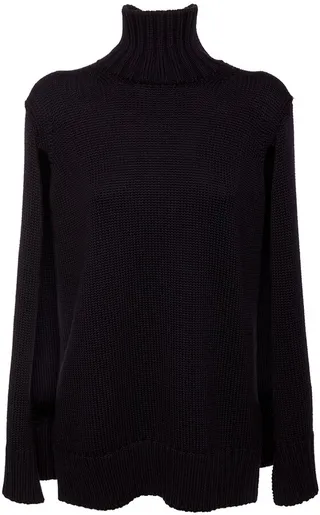 Ribbed wool knit turtleneck cape