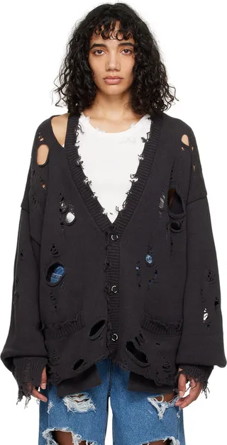 Doublet Black Destroyed Cardigan