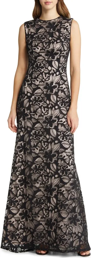 Sequin Floral Lace Cutout Sheath Gown