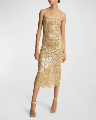 Laminated Lace Midi Slip Dress