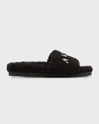 Men's Shearling Fur Logo Slippers