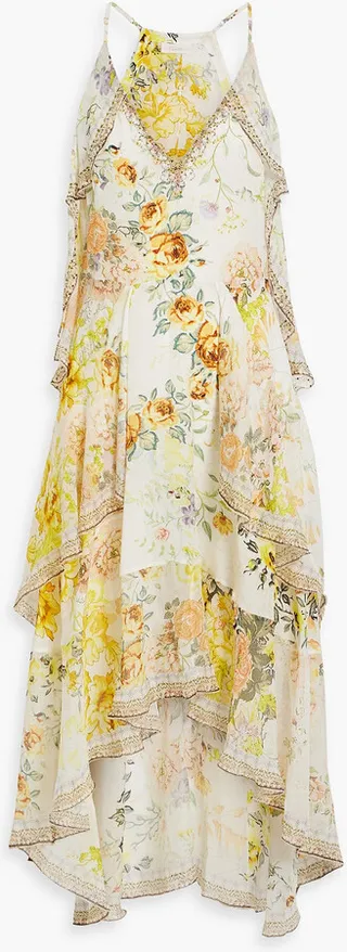 Embellished floral-print silk-georgette dress