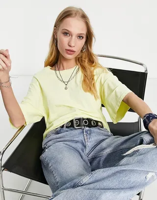 Topshop short sleeve boxy t-shirt in lemon