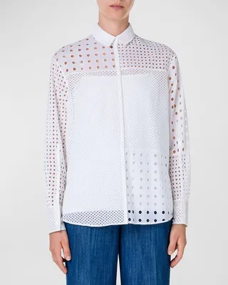 Eyelet Embroidered Patchwork Blouse