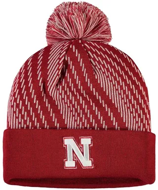 Men's Scarlet Nebraska Huskers 2021 Sideline Players Cuffed Knit Hat with Pom