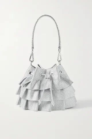 JUDITH LEIBER COUTURE - Ruffled Crystal-embellished Satin Tote - Silver