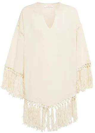 Fringed virgin wool poncho