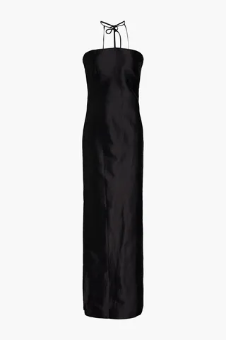 Lou ramie-blend satin-twill halterneck maxi dress