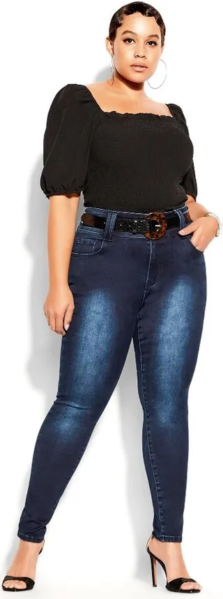 CITY CHIC | Women's Plus Size Asha Skinny Petite Denim Jean - dark denim - 22W