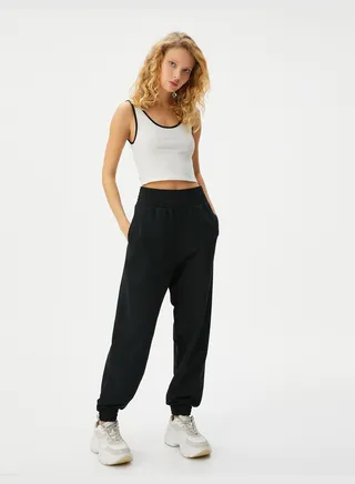 Jogger Sweatpants High Rise Relax Cut Pockets Cotton Blend