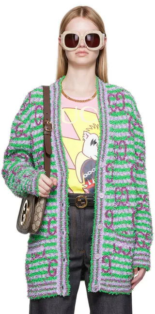 Gucci Green & Purple Maxi GG Cardigan