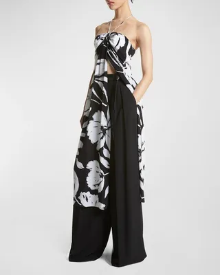 Brushstroke Floral Print Halter Tunic Blouse