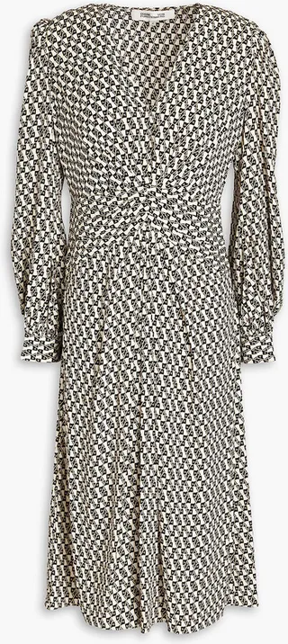 Myla gathered printed crepe midi dress