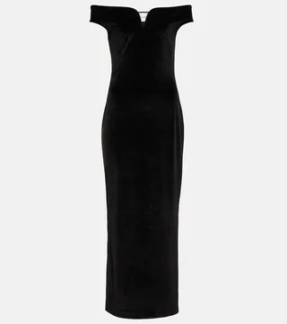 Lucy off-shoulder velvet maxi dress