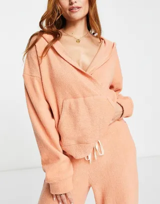 Rip Curl cozy V-neck hoodie in peach - part of a set