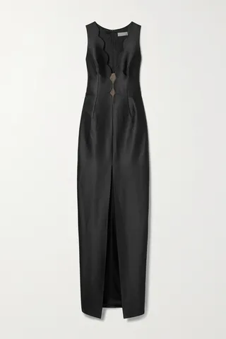 RASARIO - Scalloped Satin Gown - Black