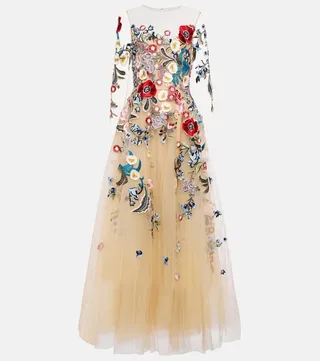 Floral applique tulle gown