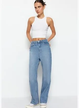 Blue High Waist Wide Leg Jeans TWOAW22JE0249