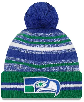 Men's Royal and Kelly Green Seattle Seahawks 2021 Nfl Sideline Historic Pom Cuffed Knit Hat