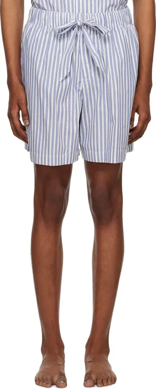 Tekla Off-White & Blue Striped Pyjama Shorts