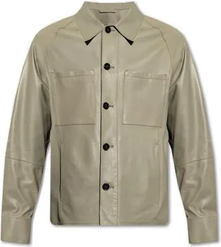 Emporio Armani Long-Sleeved Buttoned Leather Jacket