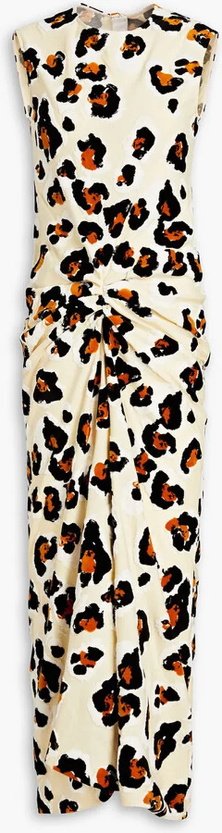 Ruched devoré-velvet midi dress