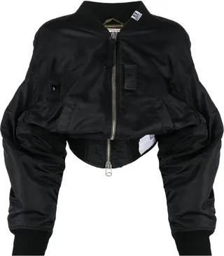 Cropped Gathered-Detail Bomber Jacket