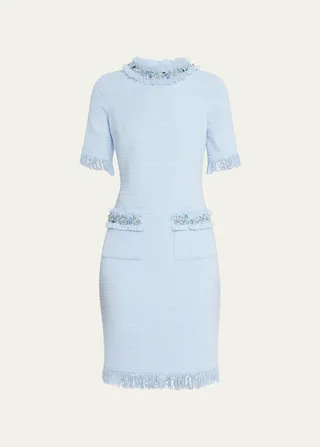 Embellished Tweed Sheath Mini Dress