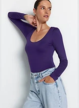 Purple Fitted/Situated, Crinoline Collar Soft Fabric, Flexible With Snap Buttons Knitted Body TWOAW24BD00031
