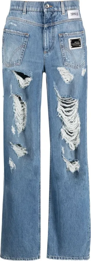 Distressed Straight-Leg Jeans