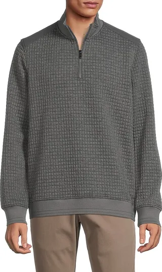 Mock Neck Half Zip Waffle Knit Sweater